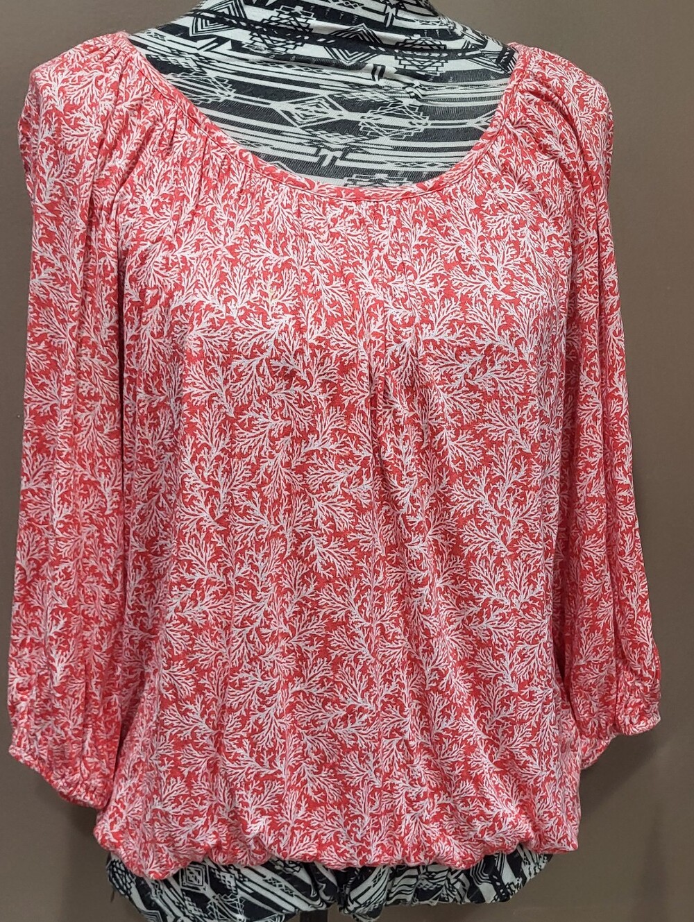 MICHAEL Michael Kors Coral and White Printed Peasant Blouse